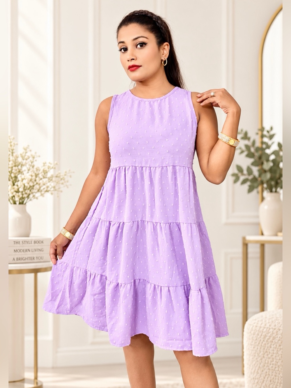New Sleeveless Lilac Tiered Sundress - Lightweight Summer Dress